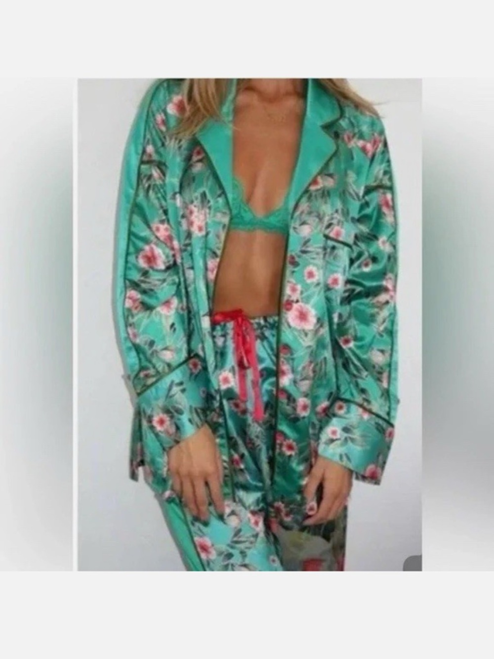 We are HAH x free people green satin silky pajama printed floral set - Picture 10 of 10